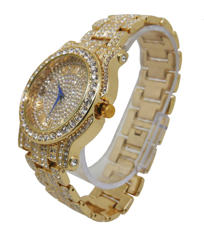 Charles Raymond Bling-ed Out Silver Round Luxury Mens Watch w/Bling-ed Out Bracelet - L0504B