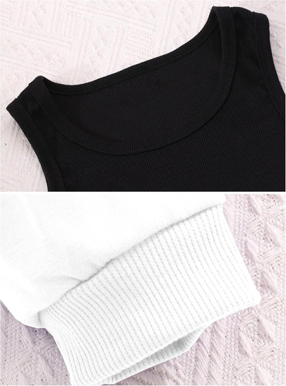 Hilinker Girls Graphic 3 Piece Outfits Workout Crop Hoodie Ribbed Tank and Sweatpants Set