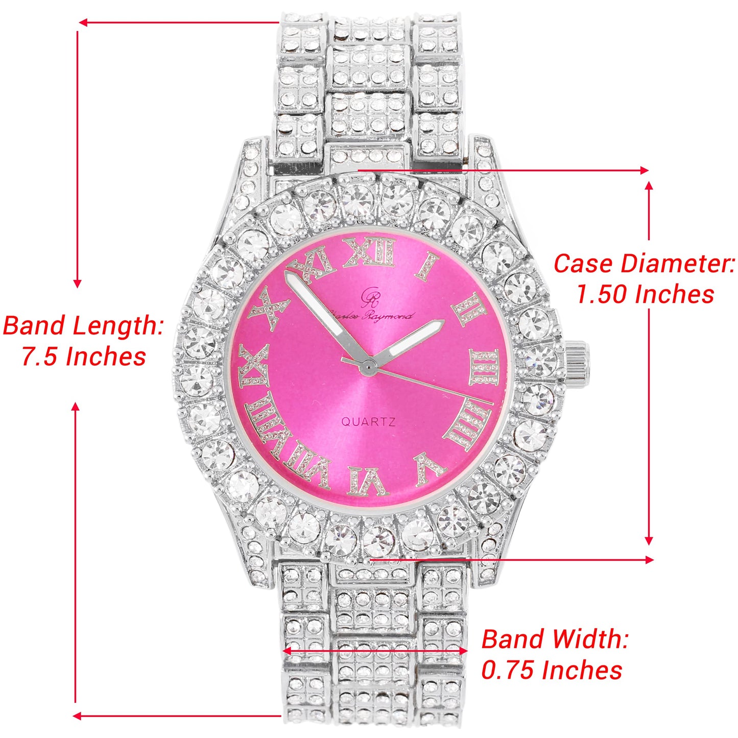 Charles Raymond Women's Big Rocks Bezel Colored Dial with Roman Numerals Fully Iced Out Watch - ST10327LA