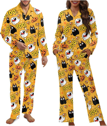 Matching Pajamas for Couple Soft Funny Front Button long Sleeve Pajamas