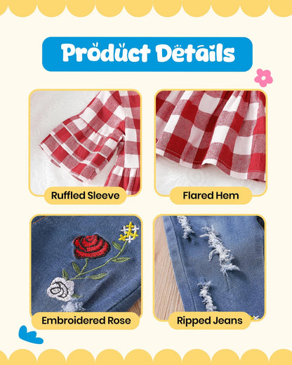 NZRVAWS Baby Girl Clothes Toddler Girl Outfits Infant Ruffle Shirt Denim Ripped Jeans Cute Clothing Set