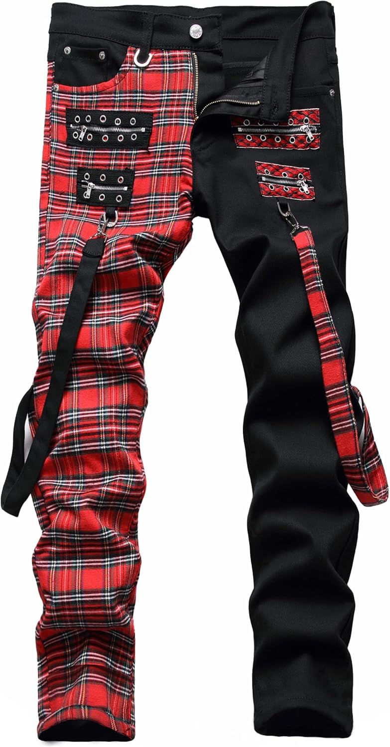 Baylvn Men's Designer Straight Slim Fit Patchwork Jeans Comfort Skinny Biker Denim Pants