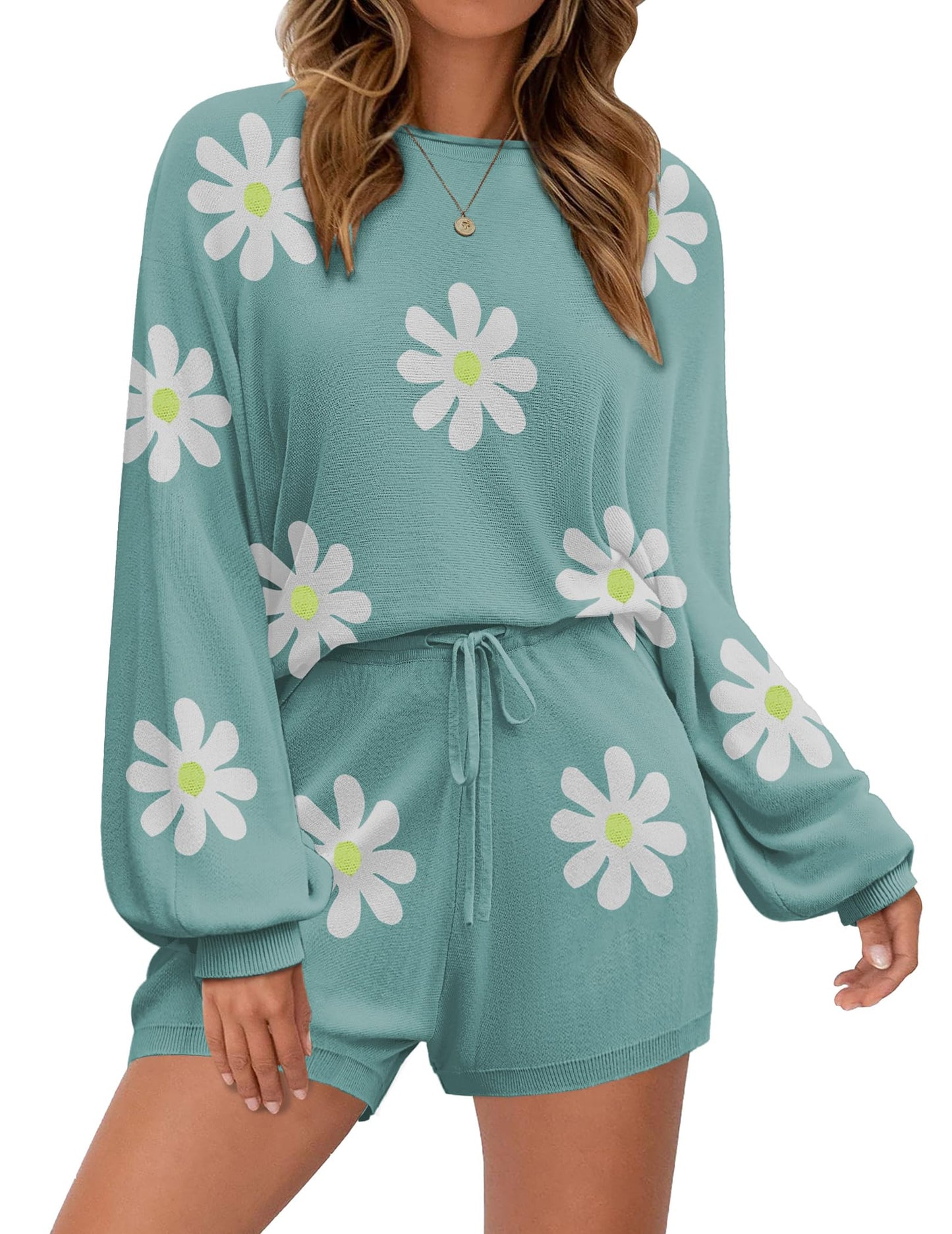 Ekouaer Knit Pajamas Set for Women Lounge Wear Sets Long Sleeve Sweatsuit Matching 2 Piece Outfits Casual Sweater Sets S-XXL