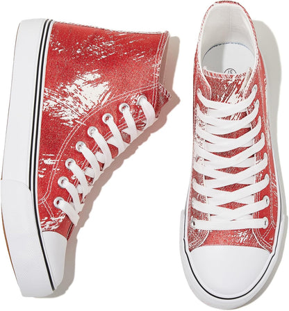 kufeiti Women's High Top Canvas Sneakers Canvas Shoes Lace up White Black Sneakers Casual Walking Shoes