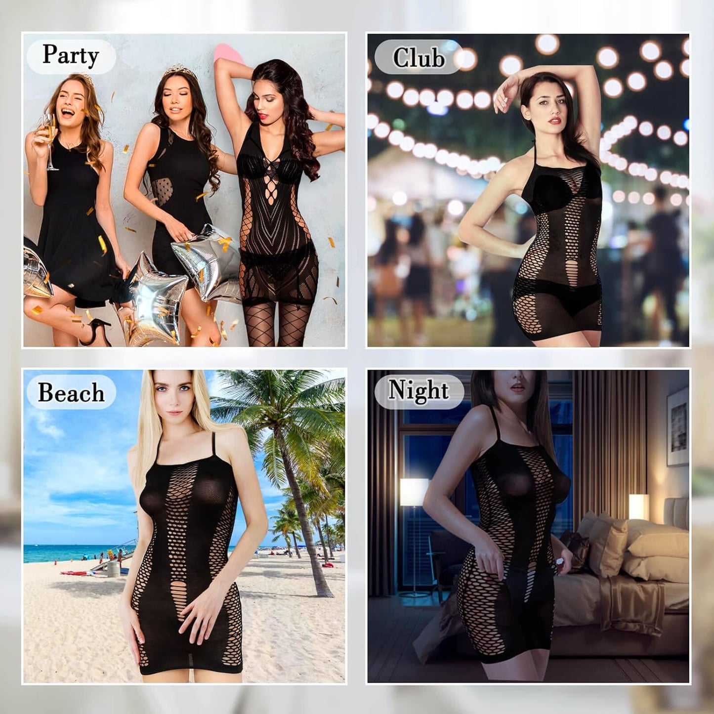 selizo Fishnet Lingerie Dress for Women, Black Fish Net Bodysuit Sexy Chemise Teddy Naughty Women's Mesh Lace Body Stockings