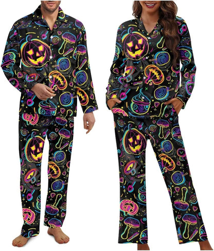 Matching Pajamas for Couple Soft Funny Front Button long Sleeve Pajamas