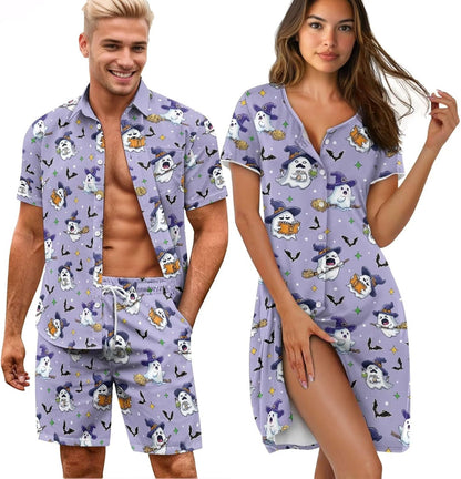 His and Her Pajamas for Couples Set Plus Size Button Down Pjs Nightgown Sleepwear Lounge Sets