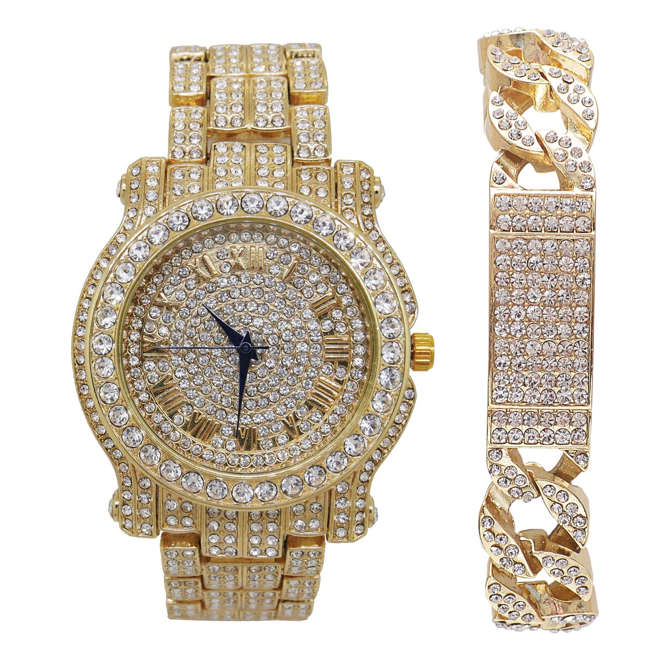 Charles Raymond Bling-ed Out Silver Round Luxury Mens Watch w/Bling-ed Out Bracelet - L0504B