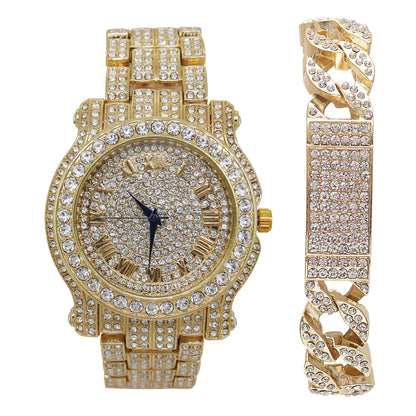 Charles Raymond Bling-ed Out Silver Round Luxury Mens Watch w/Bling-ed Out Bracelet - L0504B