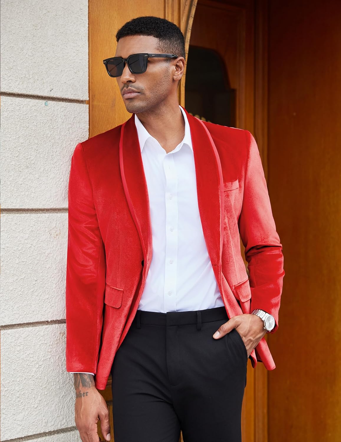 COOFANDY Men's Velvet Tuxedo Floral Blazer Jacket One Button Shawl Lapel Suit Jacket for Dinner Prom Party Wedding