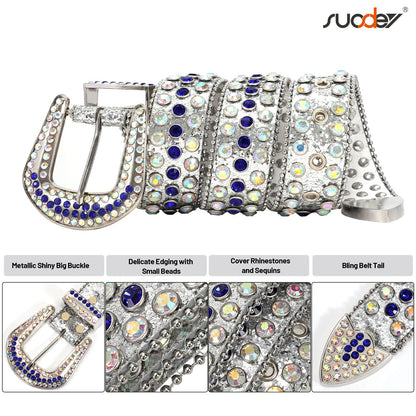 SUOSDEY Rhinestone Belt Unisex Sequin Strap Bling Crystal Western Studs Glitter Luxury Belt for Jeans Pants Dress
