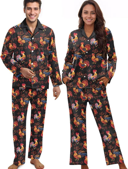 Matching Pajamas for Couple Soft Funny Front Button long Sleeve Pajamas