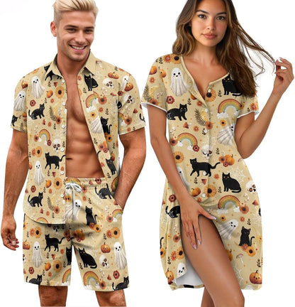 His and Her Pajamas for Couples Set Plus Size Button Down Pjs Nightgown Sleepwear Lounge Sets