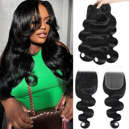 12A Human Hair Bundles with Closure Body Wave Bundles 20 22 24+18 Inch 5X5 HD Lace Closure Human Hair 100% Brazilian Virgin Hair Extensions 3 Bundles Deals Hair Quick Weave Bundle for Women
