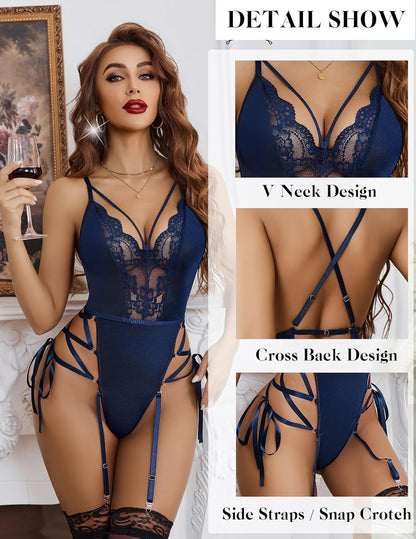Avidlove Lingerie for Women Lace Lingerie Sets with Garter Belts One Piece Bodysuit Teddy No Stockings S-XXL