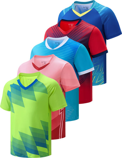 5 Pack Boys Athletic Shirts, Youth Activewear Dry Fit Tshirts for Kids, Short Sleeve Tees, Bulk Athletic Performance Clothing