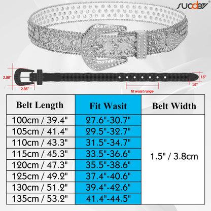 SUOSDEY Rhinestone Belt Unisex Sequin Strap Bling Crystal Western Studs Glitter Luxury Belt for Jeans Pants Dress