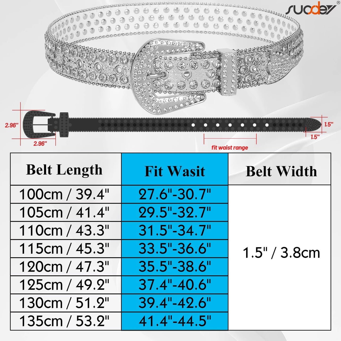 SUOSDEY Rhinestone Belt Unisex Sequin Strap Bling Crystal Western Studs Glitter Luxury Belt for Jeans Pants Dress