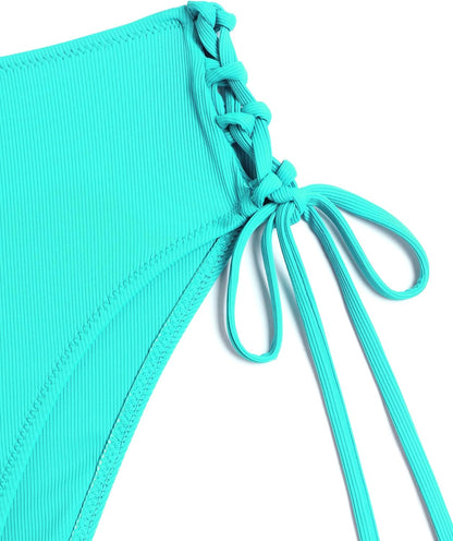 ZAFUL Women V Neck Bikini Set Ruched Tie Front High Waisted Floral Print Ribbed 2 Piece Bathing Suit Swimsuits