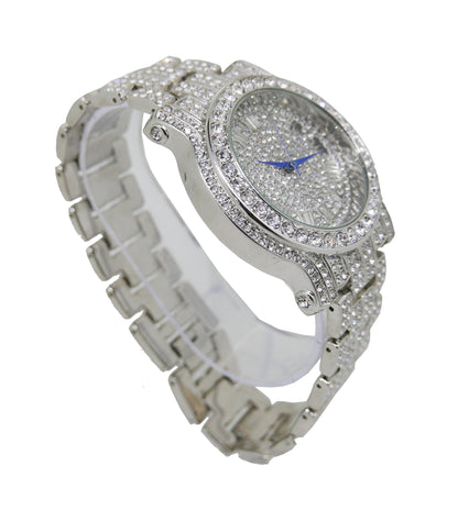 Charles Raymond Bling-ed Out Silver Round Luxury Mens Watch w/Bling-ed Out Bracelet - L0504B