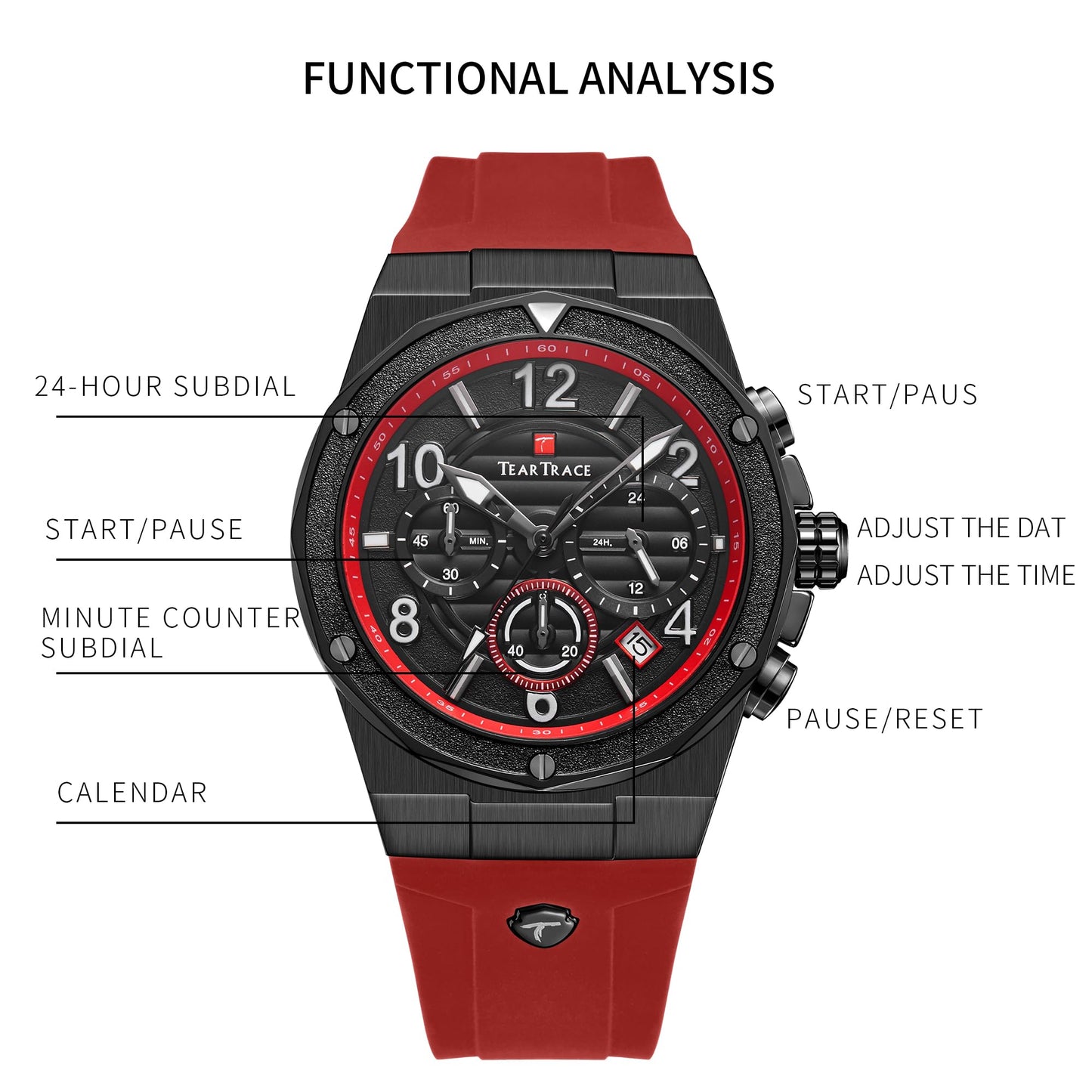 Watches for Men Analog Quartz Waterproof Sport Men’s Watch Tonneau Chronograph Luminous Fashionable Unique Casual Watch with Silicone Strap