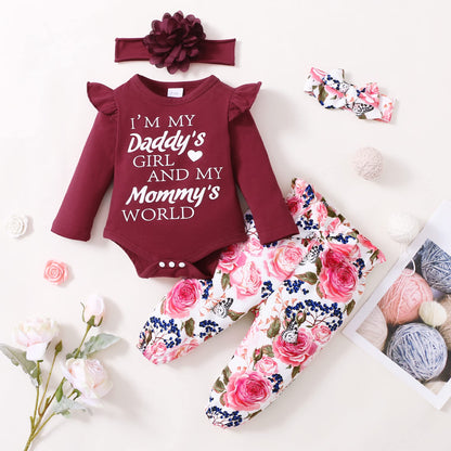 SUNNY PIGGY Newborn Infant Baby Girl Clothes Ruffle Romper Toddler Girl Floral Cotton Pant Sets Girls Clothing Outfit