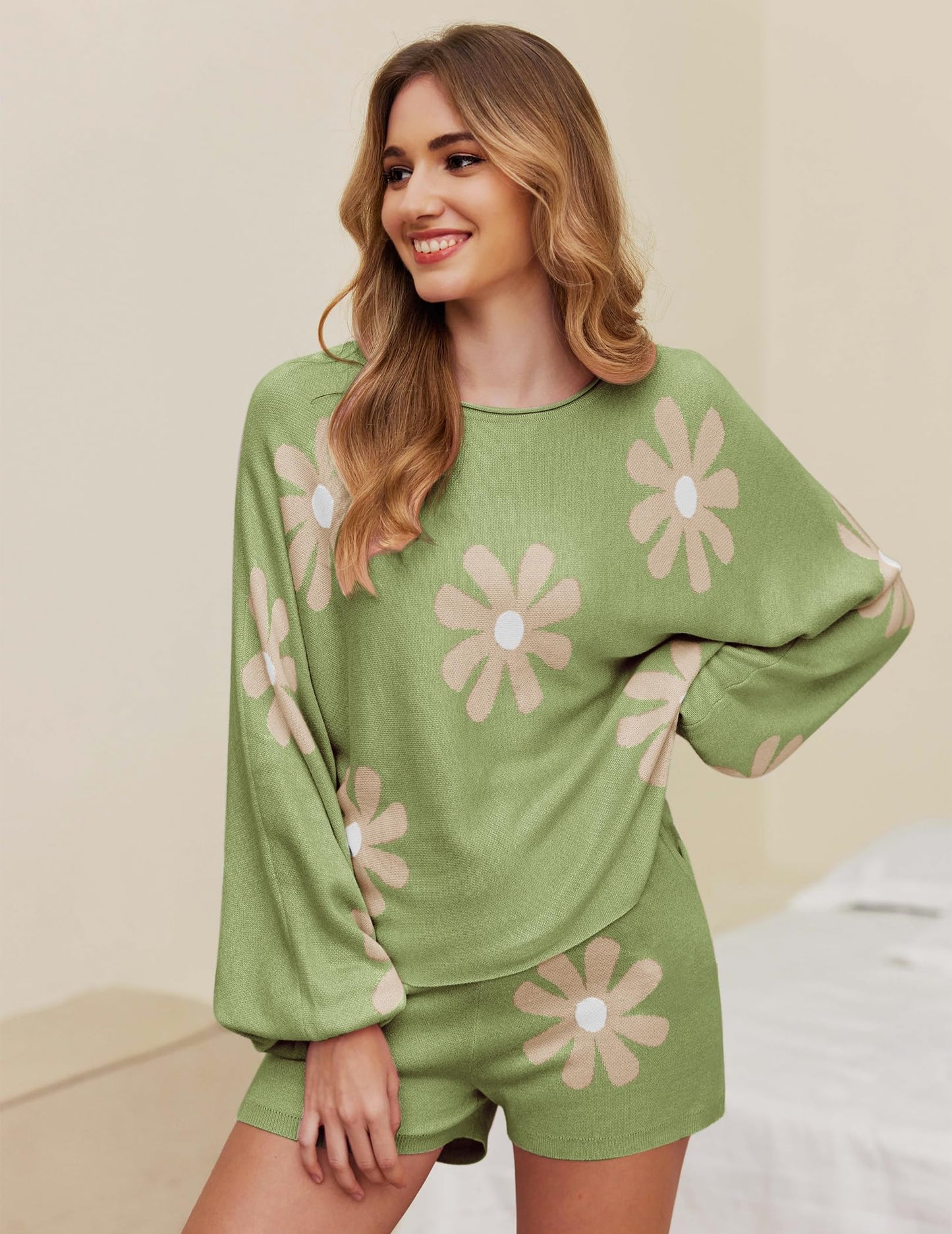 Ekouaer Knit Pajamas Set for Women Lounge Wear Sets Long Sleeve Sweatsuit Matching 2 Piece Outfits Casual Sweater Sets S-XXL
