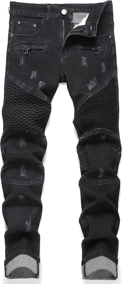 RXXKKK Men's Classic Zipper Biker Regular Fit Flex Jean
