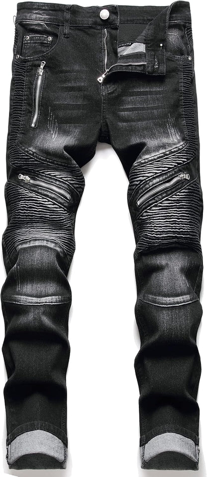 RXXKKK Men's Classic Zipper Biker Regular Fit Flex Jean