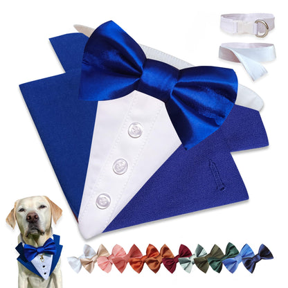 Custom-Fit Dog Tuxedo with Bow Tie & Lapel Uncut Cham Eyelet | Keyhole Fishtail Buttonhole Design | Optional Ring Bearer Clasp | Perfect Outfit for Wedding & Birthday by ACORD EU (Tan)
