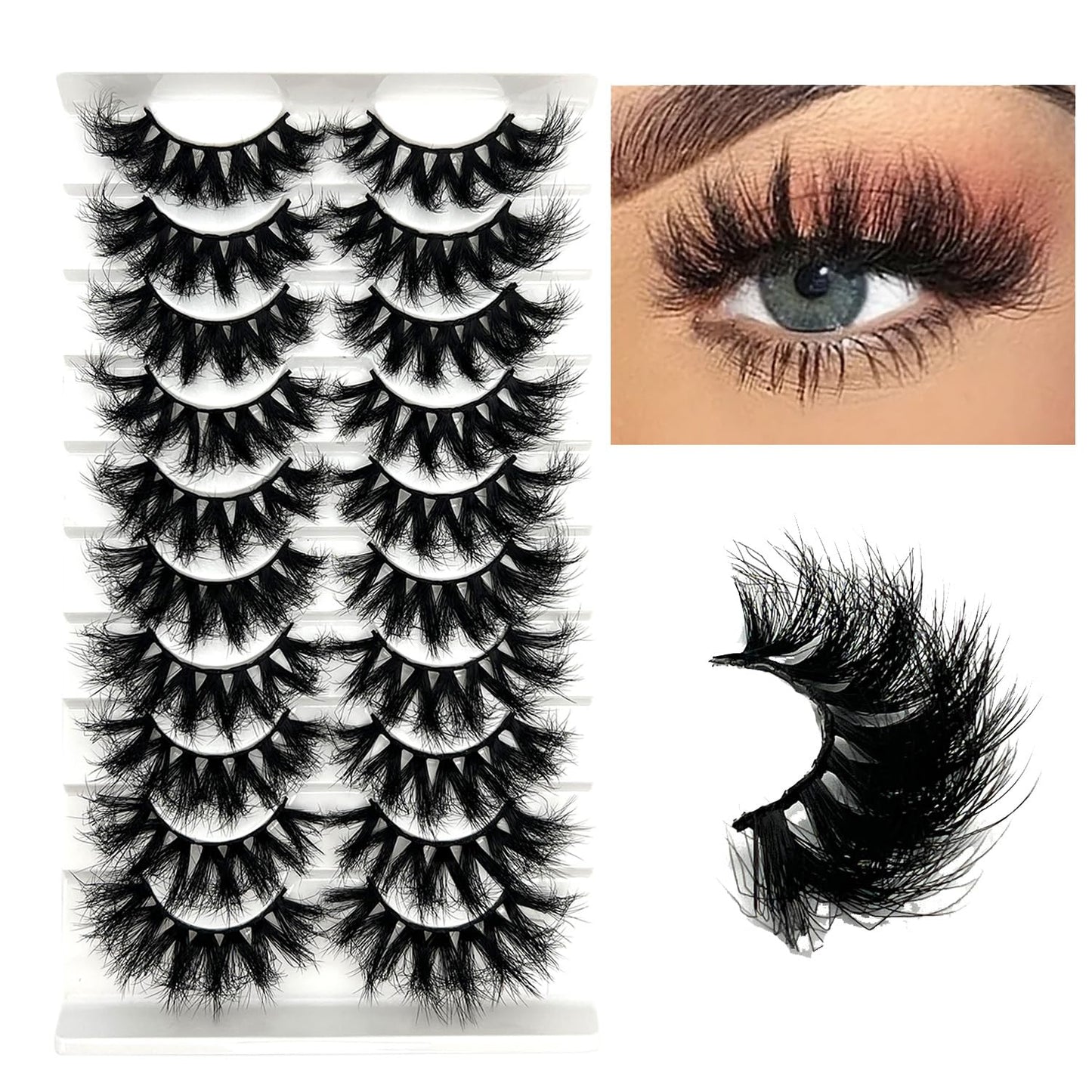 Mink Lashes Fluffy Big Dramatic Thick False Eyelashes, Soft 20mm Volume 3D Faux Mink, 20 Pairs Eyelashes Pack, 25mm Full Strip Lashes That Look Like Extensions