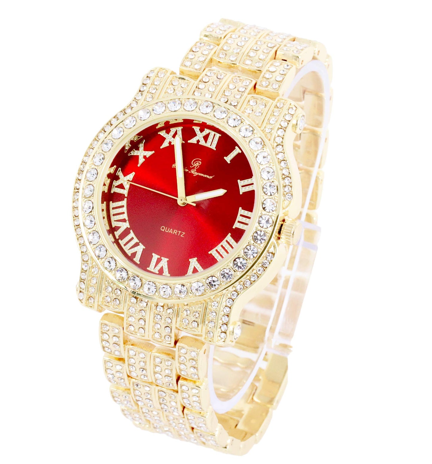 Charles Raymond Bling-ed Out Silver Round Luxury Mens Watch w/Bling-ed Out Bracelet - L0504B