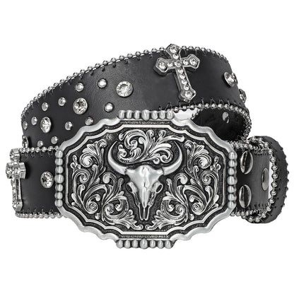 Cowboy Cowgirl Belts for Women Men Western Belts Punk Goth Belt PU Leather Belt With Western Buckle