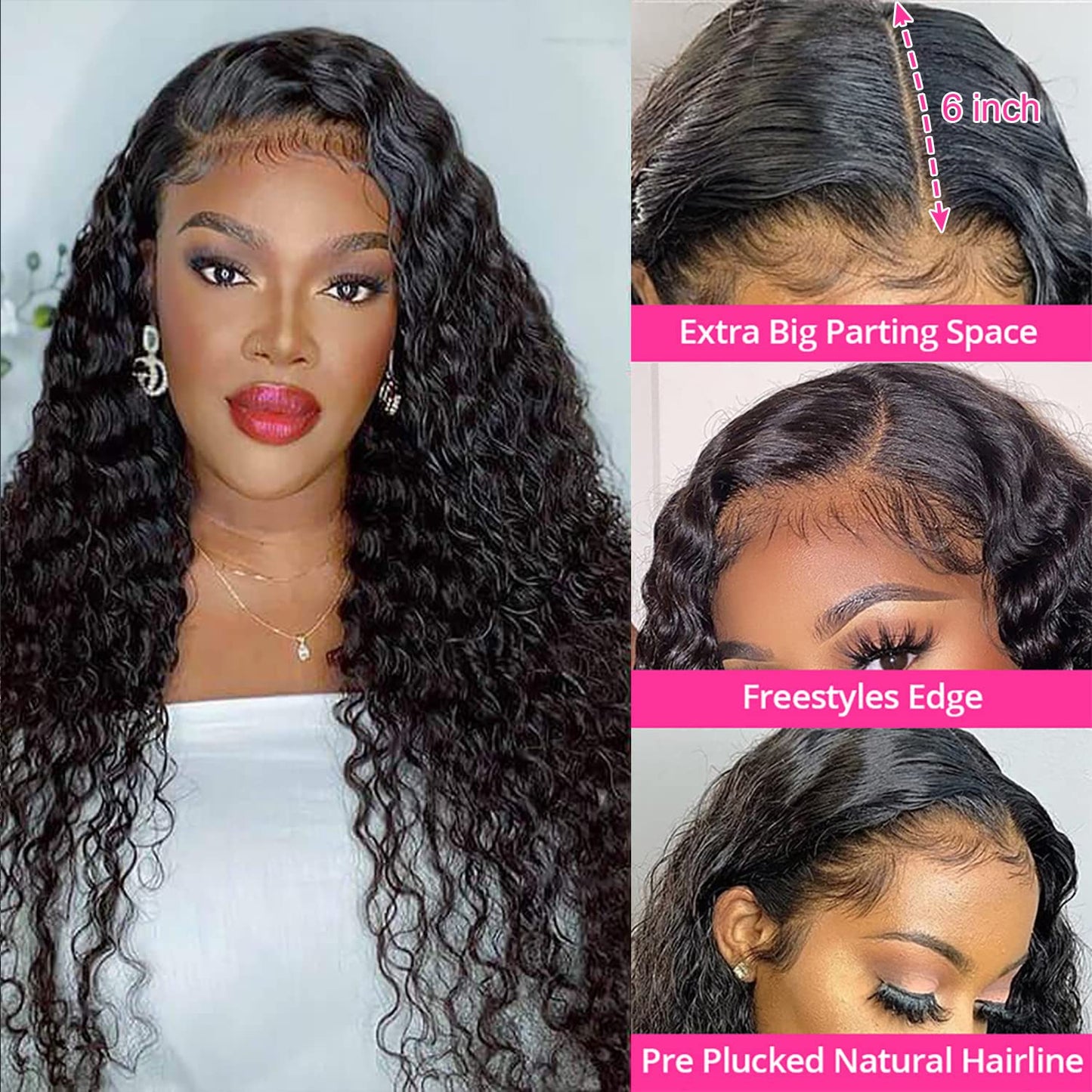 Water Wave 13x6 HD Transparent Lace Front Wigs Human Hair 180 Density Wet and Wavy Human Hair Wigs for Women Curly Lace Front Wig Human Hair Pre Plucked with Baby Hair Natural Color (18 Inch)