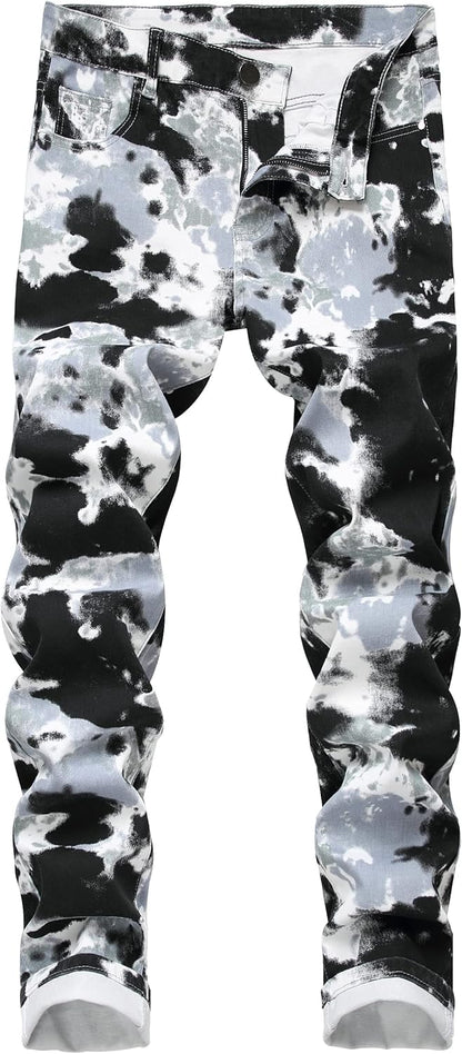 DANT BULUN Men's Fashion Casual Printed Jeans Stretch Skinny Denim Jogger Pants