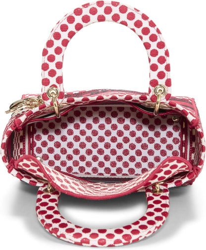 Pre-Loved Red Embroidered Canvas Dioramour Lady D-Lite Medium, Red