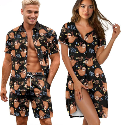 His and Her Pajamas for Couples Set Plus Size Button Down Pjs Nightgown Sleepwear Lounge Sets