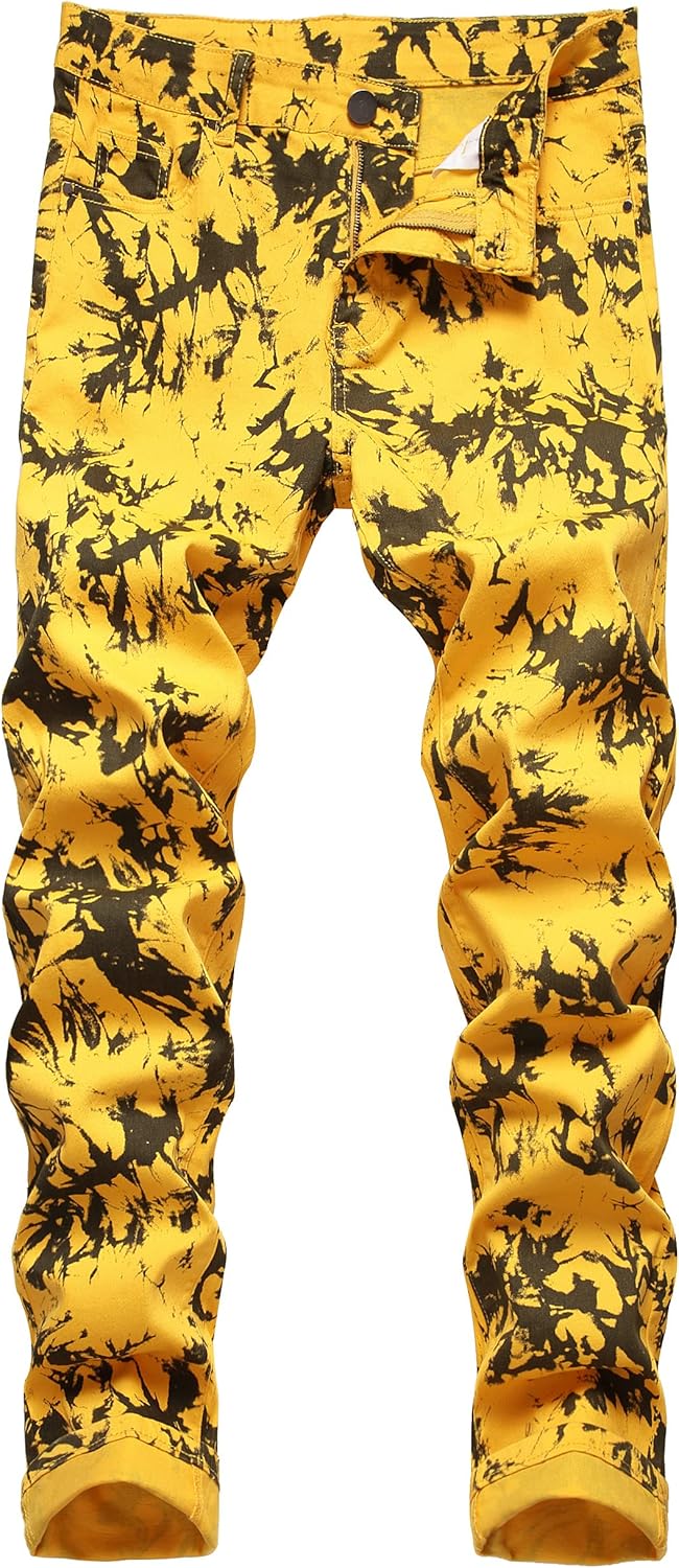 DANT BULUN Men's Fashion Casual Printed Jeans Stretch Skinny Denim Jogger Pants