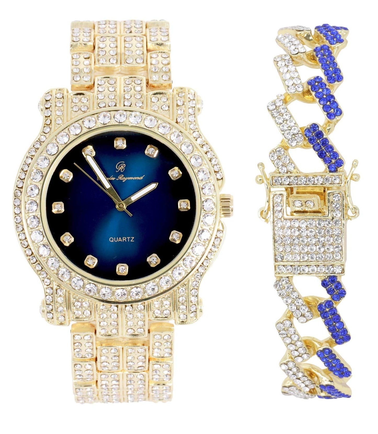 Charles Raymond Bling-ed Out Silver Round Luxury Mens Watch w/Bling-ed Out Bracelet - L0504B