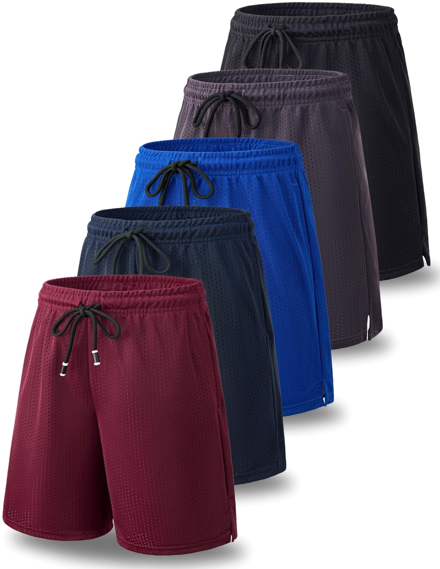 Liberty Imports 5 Pack Big Boys Youth Athletic Mesh Basketball Shorts with Pockets Quick Dry Activewear