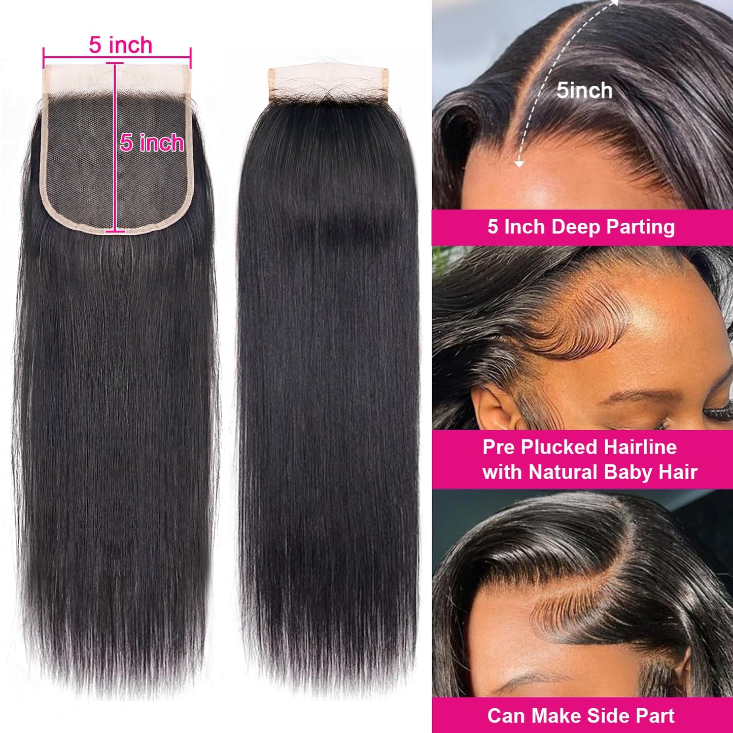 5x5 Transparent HD Lace Closure Body Wave Human Hair Closure Invisible Ultra-thin 5x5 Lace Closure Brazilian Raw Virgin Human Hair Pre Plucked Natural Black 16 Inch