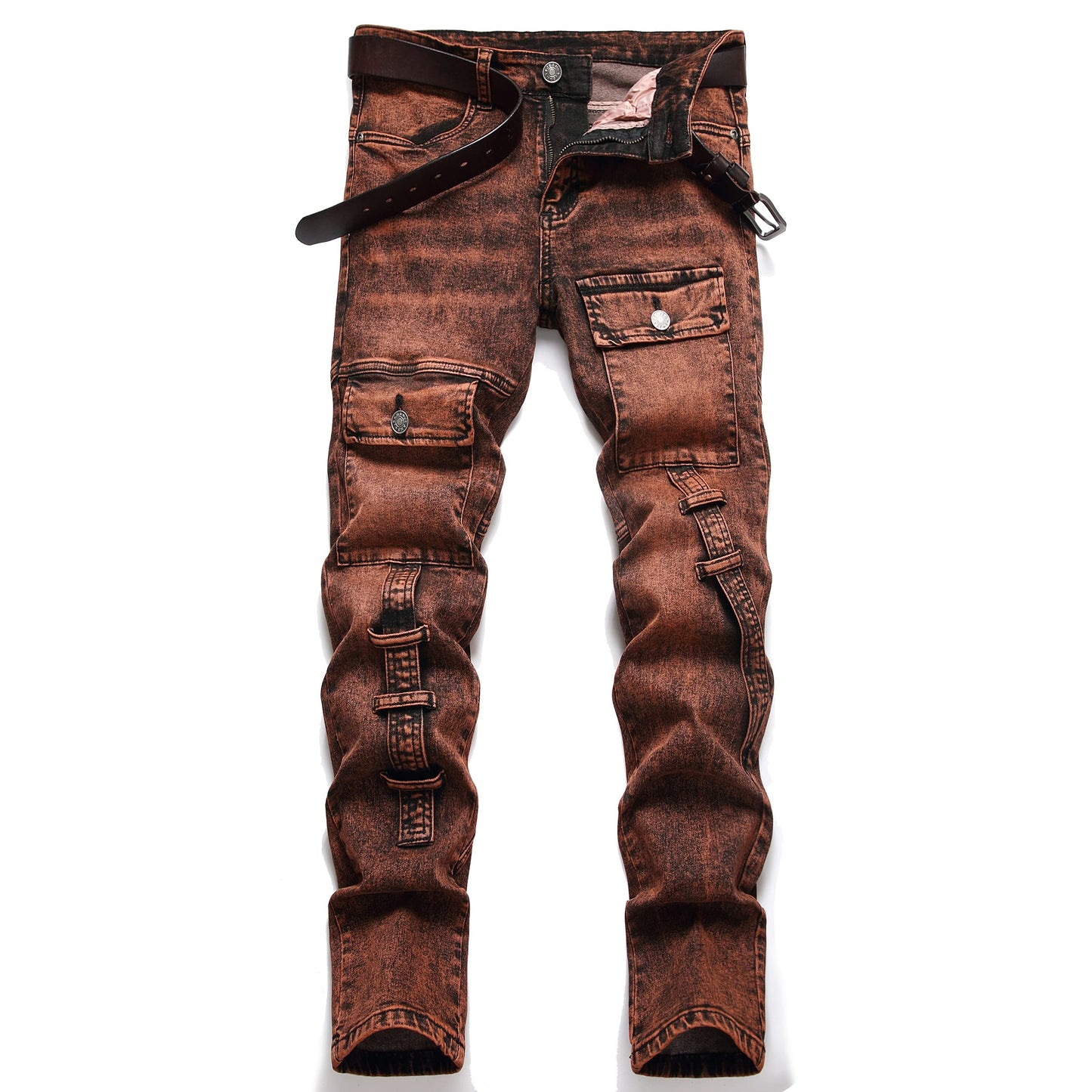 XIMXIMMTIAN Men's Biker Moto Washed Distressed Slim Fit Straight Jeans Denim