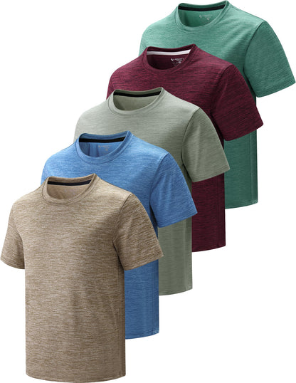 5 Pack Boys Athletic Shirts, Youth Activewear Dry Fit Tshirts for Kids, Short Sleeve Tees, Bulk Athletic Performance Clothing