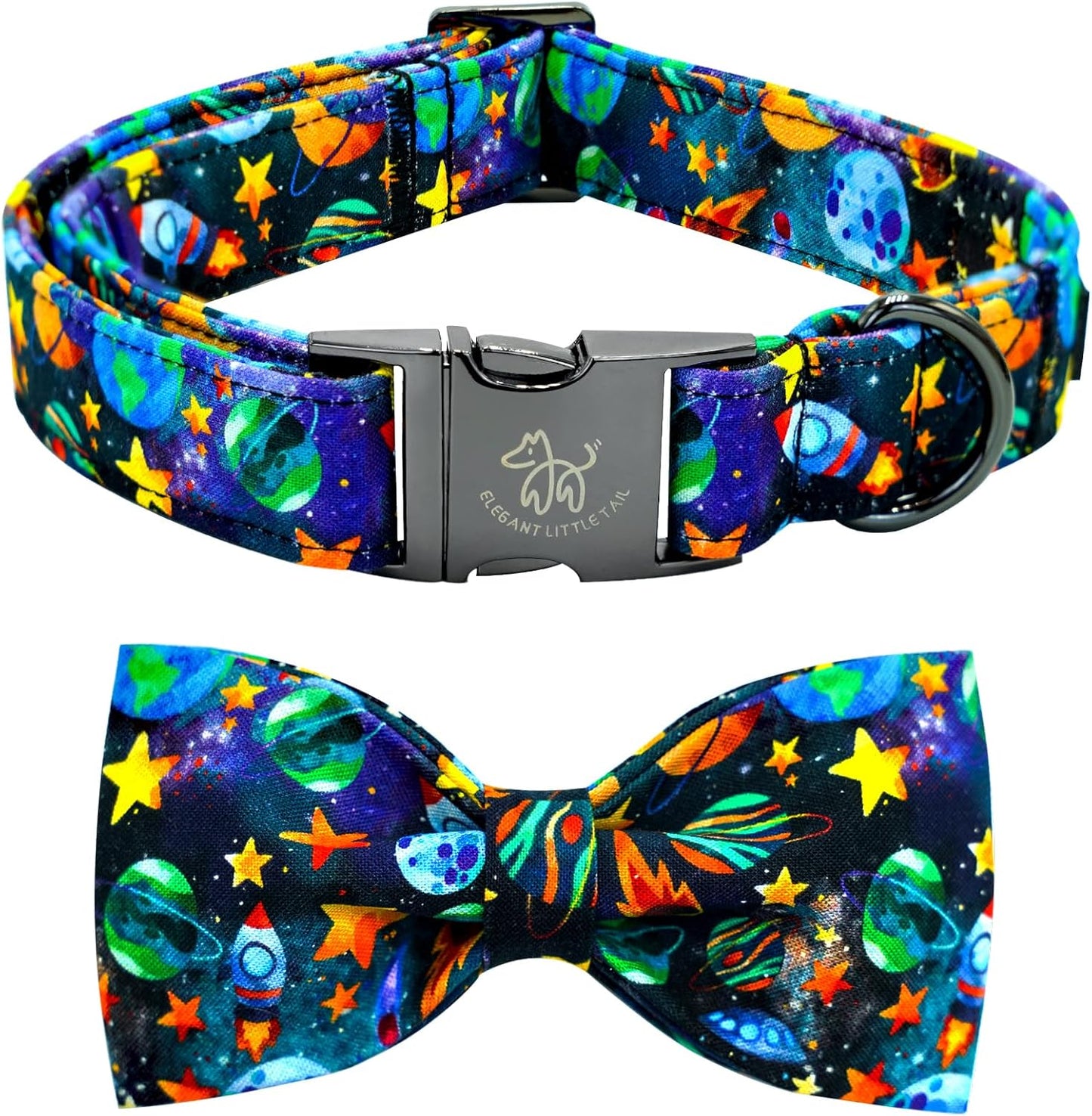 Elegant little tail Dog Collar with Bow, Cotton & Webbing, Bowtie Dog Collar, Adjustable Dog Collars for Small Medium Large Dogs and Cats