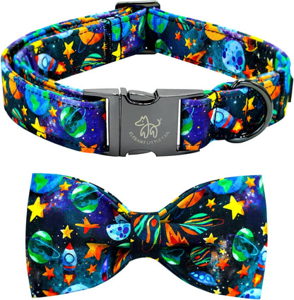 Elegant little tail Dog Collar with Bow, Cotton & Webbing, Bowtie Dog Collar, Adjustable Dog Collars for Small Medium Large Dogs and Cats