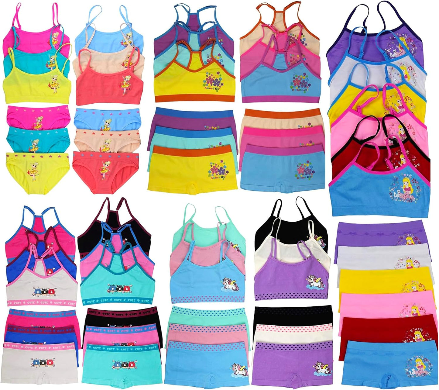 ToBeInStyle Girls' Pack of 12 Mystery - 6 Cami or Racerback Tops & 6 Matching Bottoms Sets
