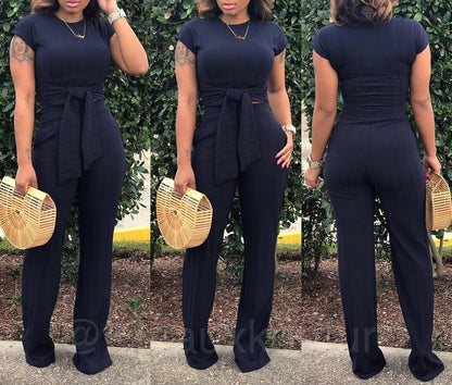 EDITCOZY Women 2 Piece Outfits Sexy Tie Front Crop Top Wide Leg Pants Sets Casual Summer Ribbed Two Piece Set