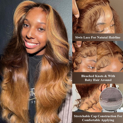 MEGOOD 200% Density Reddish Brown Deep Wave Lace Front Wigs Human Hair 13x4 HD Transparent Curly Human Hair Wig Pre Plucked 13X4 Ginger Wig Human Hair Glueless Colored Wigs With Baby Hair 18inch