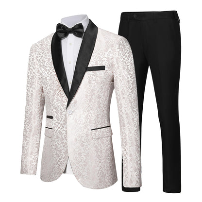 Men's Floral Dinner Party Prom Wedding Stylish Tuxedo Suits for Men One Button Dinner Jacket Pants Set