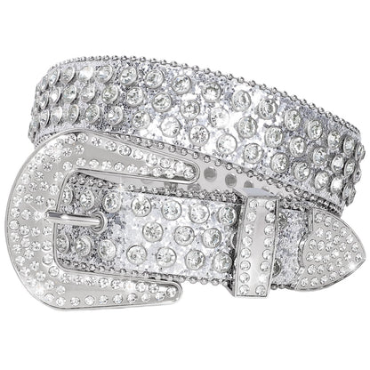 SUOSDEY Rhinestone Belt Unisex Sequin Strap Bling Crystal Western Studs Glitter Luxury Belt for Jeans Pants Dress